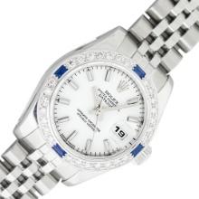 Rolex Sapphire Quickset White Index Diamond Sapphire Datejust Wristwatch