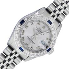 Rolex Quickset Gray Roman Diamond & Sapphire Datejust Wristwatch 26MM