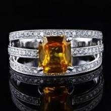 2.13 ctw Orange Yellow Sapphire and 0.47 ctw Diamond 18K White Gold Ring
