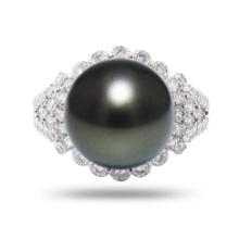 13mm Tahitian Pearl and 1.01 ctw Diamond 18K White Gold Ring