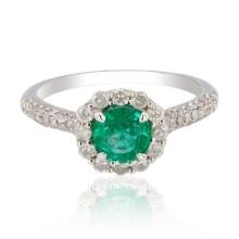 0.82 ctw Emerald and 0.63 ctw Diamond 14K White Gold Ring