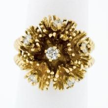 Vintage 14K Gold 0.48 ctw Diamond Twisted Wire Flower Burst Cluster Cocktail Rin