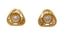 Chanel Gold Triangle Pearl Earrings