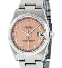 Rolex Ladies Midsize 31MM Salmon Roman Oyster Band Stainless Steel Datejust