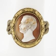 Antique Victorian 21k Gold LARGE Thomas Saulini Cameo Curb Mesh Link Bracelet