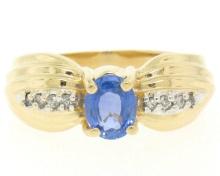 NEW Ribbed 14k Yellow Gold 1.10 ctw Oval Tanzanite Solitaire & Round Diamond Rin