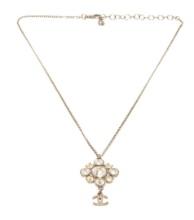 Chanel Silver-toned CC Flower Drop Necklace
