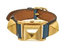 Hermes Gold Plated Metal and Leather Medor Quartz 18mm Watch