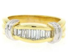 Unique 14k Yellow & White Gold 0.56 ctw Graduated Baguette Cut Diamond Band Ring