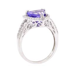 3.03 ctw Tanzanite and Diamond Ring - 14KT White Gold