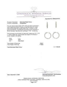 2.44 ctw Diamond Hoop Earrings - 14KT White Gold