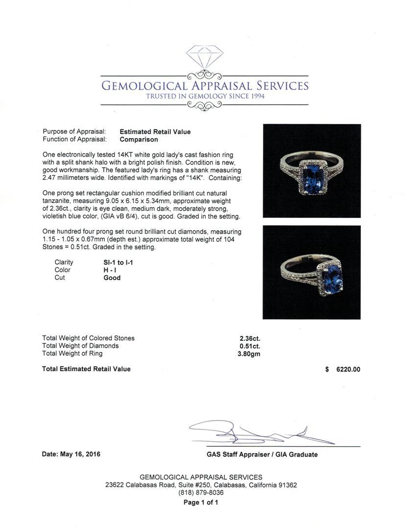 2.36 ctw Tanzanite and Diamond Ring - 14KT White Gold