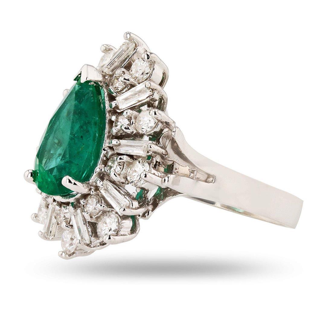 3.48 ctw Emerald and 1.67 ctw Diamond 14K White Gold Ring