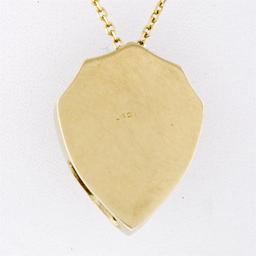 Vintage 14k Yellow Gold 0.40 ctw Diamond Hand Etched Shield Pendant Necklace