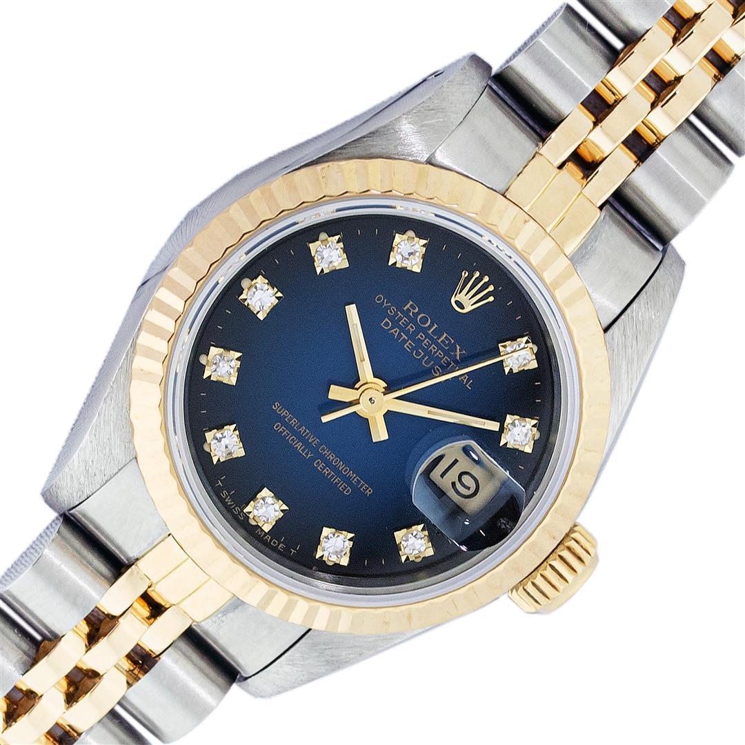 Rolex Ladies 2T Quickset Blue Vignette Diamond Dial Datejust 26MM