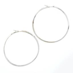 Italian 18K White Gold 0.25 ctw Round Diamond 50mm Large Wavy Modern Hoop Earrin