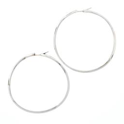 Italian 18K White Gold 0.25 ctw Round Diamond 50mm Large Wavy Modern Hoop Earrin