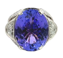 16.38 ctw Tanzanite and 3.30 ctw Diamond Ring - Platinum