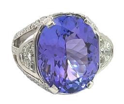 16.38 ctw Tanzanite and 3.30 ctw Diamond Ring - Platinum