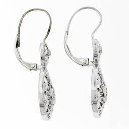 14K White Gold 0.10 ctw Round Diamond Milgrain Open Lace Teardrop Dangle Earring