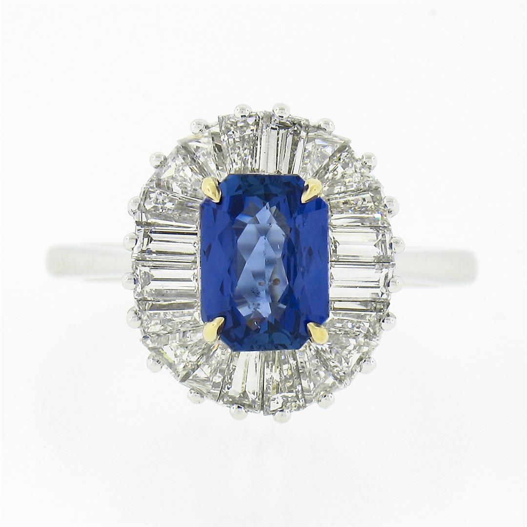 Platinum & 18k Gold GIA Burma NO HEAT Sapphire Baguette Diamond Ballerina Ring