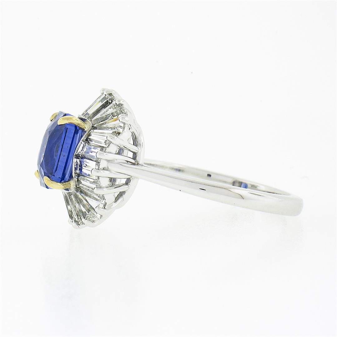 Platinum & 18k Gold GIA Burma NO HEAT Sapphire Baguette Diamond Ballerina Ring