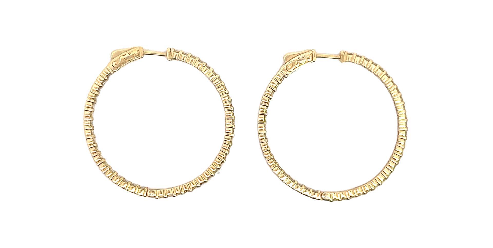 2.50 ctw Diamond Hoop Earrings - 14KT Yellow Gold