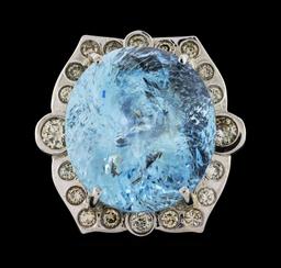 32.63 ctw Aquamarine and Diamond Ring - 14KT White Gold