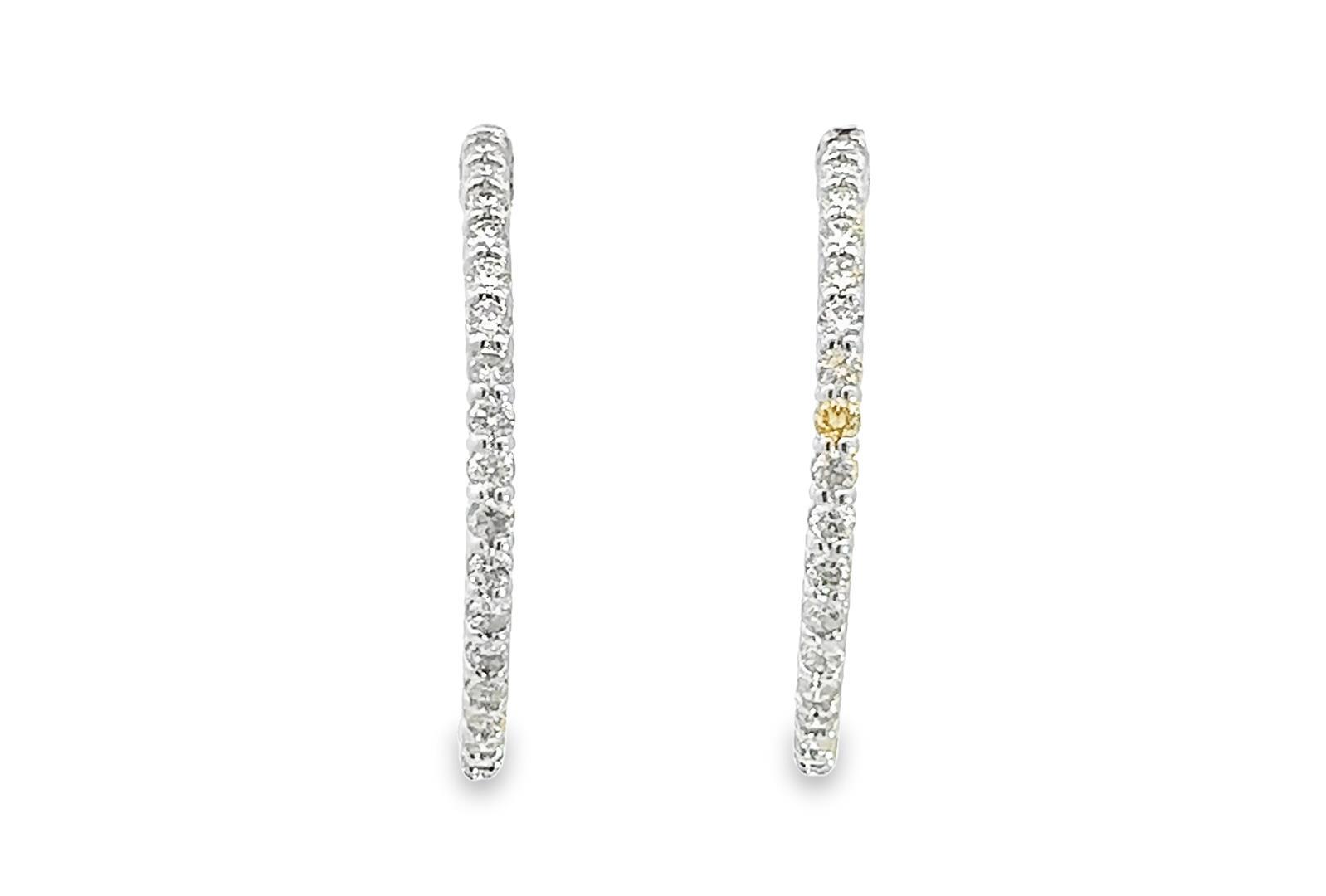 1.80 ctw Diamond Hoop Earrings - 14KT White Gold