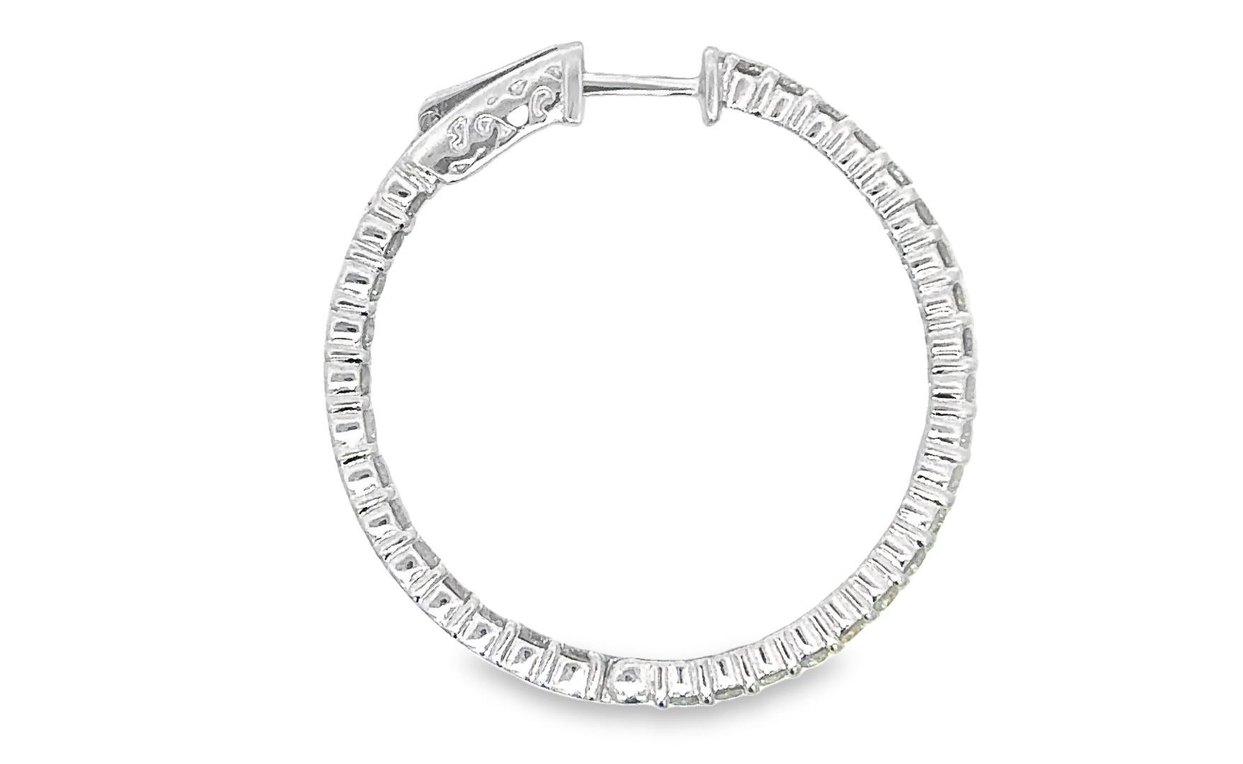 1.80 ctw Diamond Hoop Earrings - 14KT White Gold