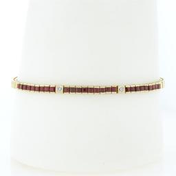 Vintage 14k Gold 2.03 ctw Red Ruby & Diamond 7" Polished Square Link Line Bracel