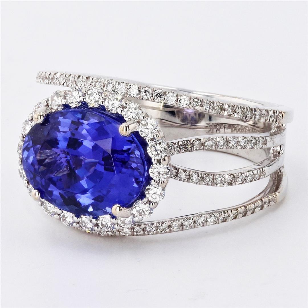 4.27 ctw Tanzanite and 0.70 ctw Diamond 18K White Gold Ring