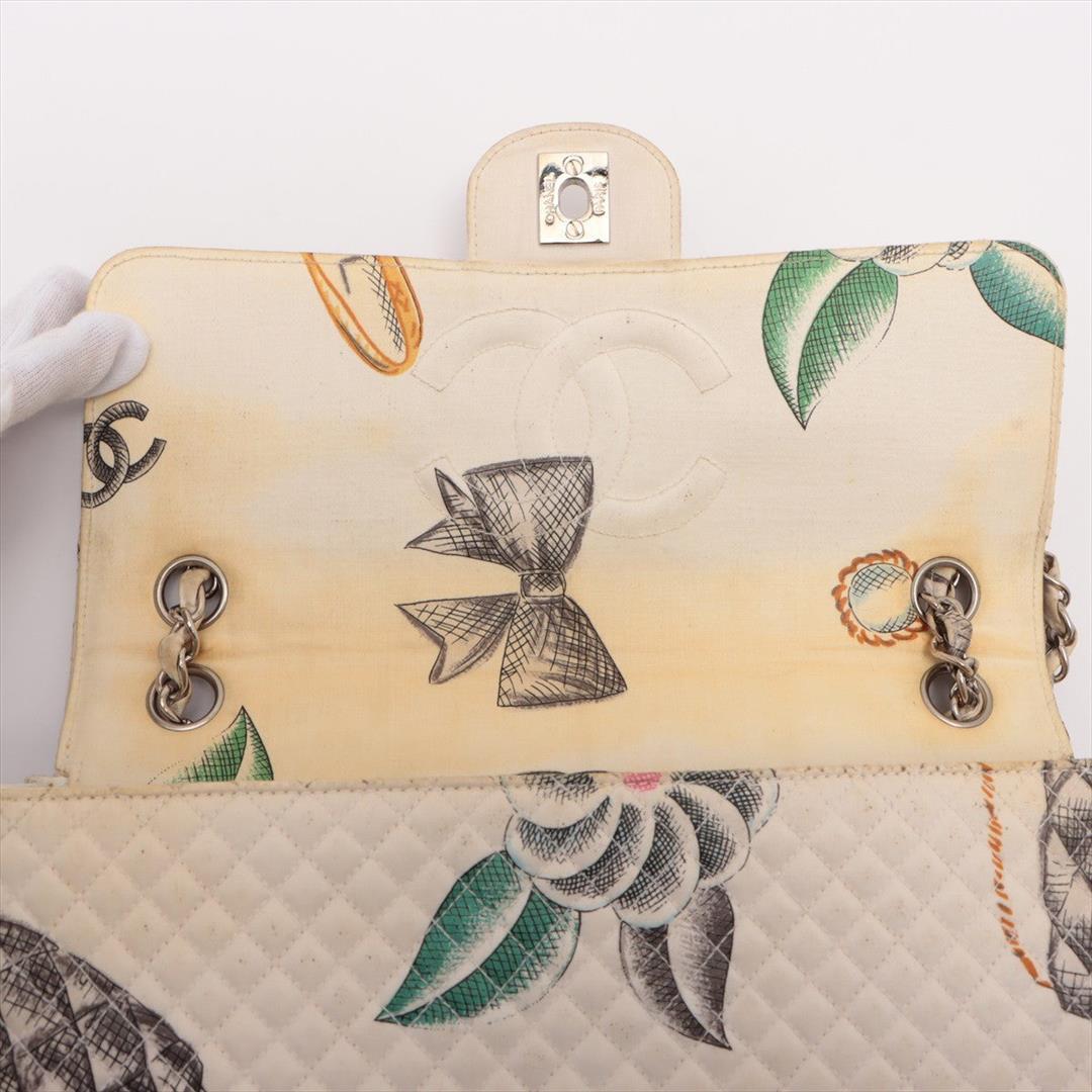 Chanel Classic Beige Multicolor Quilted Canvas Flower Art Print Single Flap Shou