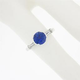 Vintage Platinum 1.48 ctw Round Sapphire Solitaire Diamond 3 Stone Engagement Ri