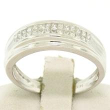 14k Solid White Gold 0.56 ctw 2 Row Invisible Set Princess Cut Diamond Band Ring