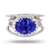 4.27 ctw Tanzanite and 0.70 ctw Diamond 18K White Gold Ring