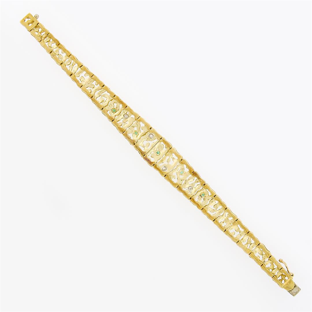 18k Gold 0.46 ctw Diamond Emerald Open Textured Graduated Strap Statement Bracel