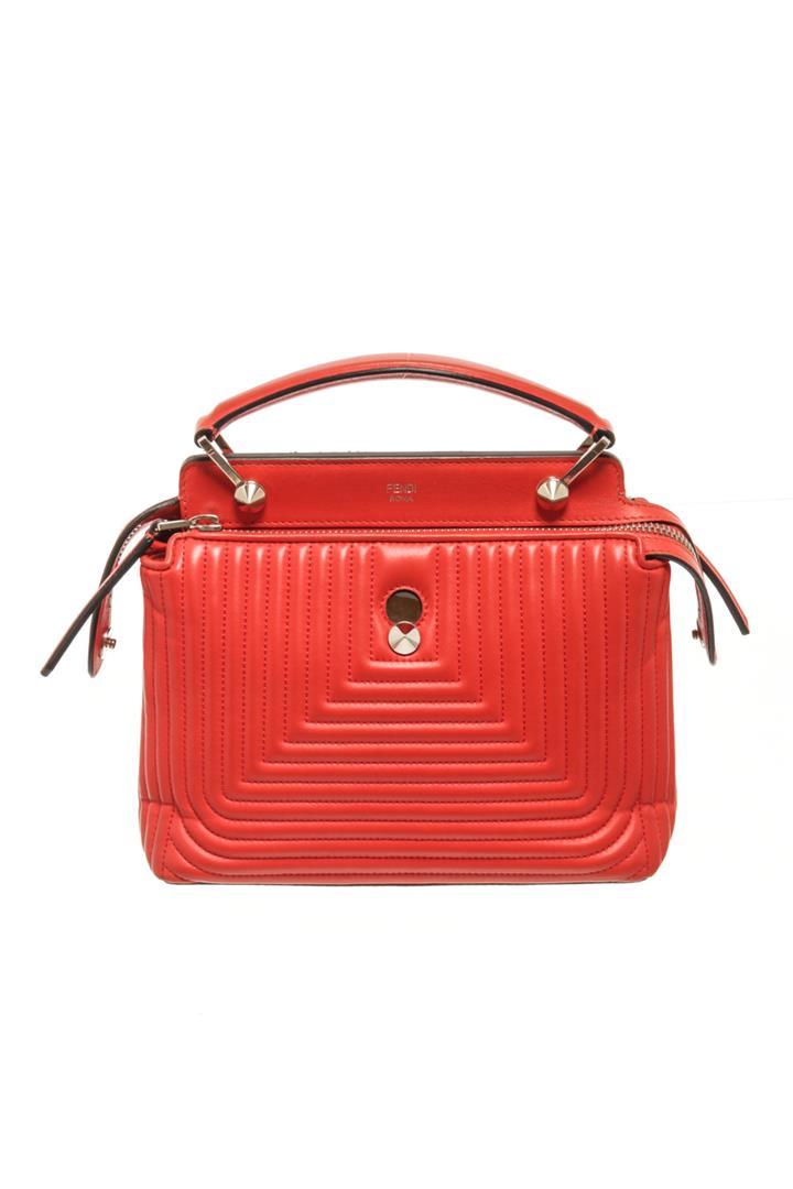 Fendi Red Leather DotCom Click Top Shoulder Bag