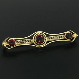 Antique Art Nouveau 14k Yellow Gold 2.20 ctw Old Round Garnet Filigree Pin Brooc