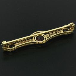 Antique Art Nouveau 14k Yellow Gold 2.20 ctw Old Round Garnet Filigree Pin Brooc