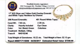 7.83 ctw Emerald and 2.39 ctw White Topaz Silver Necklace