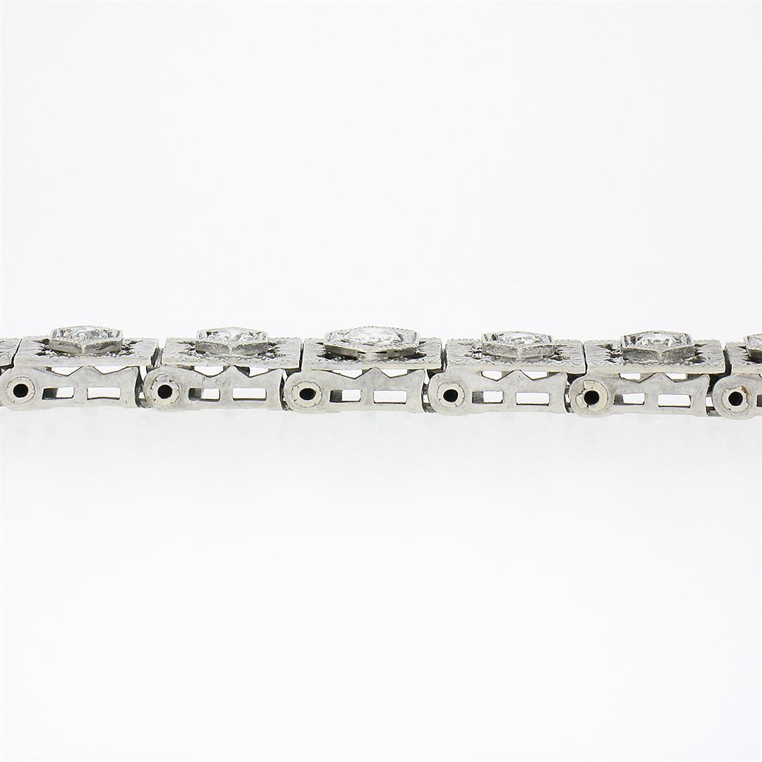 Antique Art Deco 14k White Gold 0.80 ctw European Diamond Filigree Line Bracelet