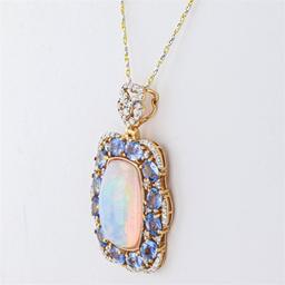 9.33 ctw Opal, 4.81 ctw Blue Sapphire and 0.82 ctw Diamond 14K Yellow and White
