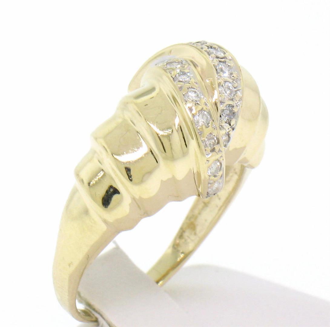 14k Solid Gold Twist Diamond Embellished Ladies Simple Yet Unique Cocktail Ring
