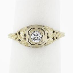 Antique Art Deco 18k Gold 0.26 ctw European Diamond Lambert Bros Filigree Ring