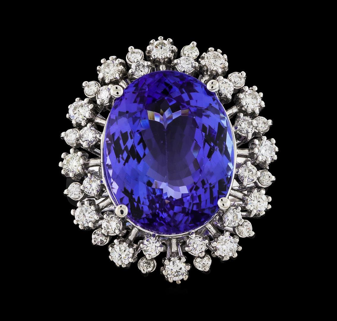 GIA Cert 16.52 ctw Tanzanite and Diamond Ring - 14KT White Gold