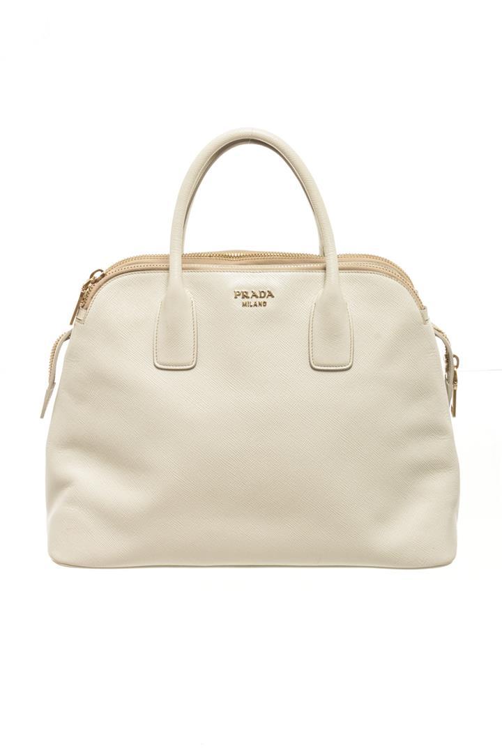 Prada White Leather Tote Bag