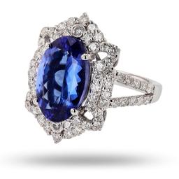 5.00 ctw Tanzanite and 1.32 ctw Diamond Platinum Ring