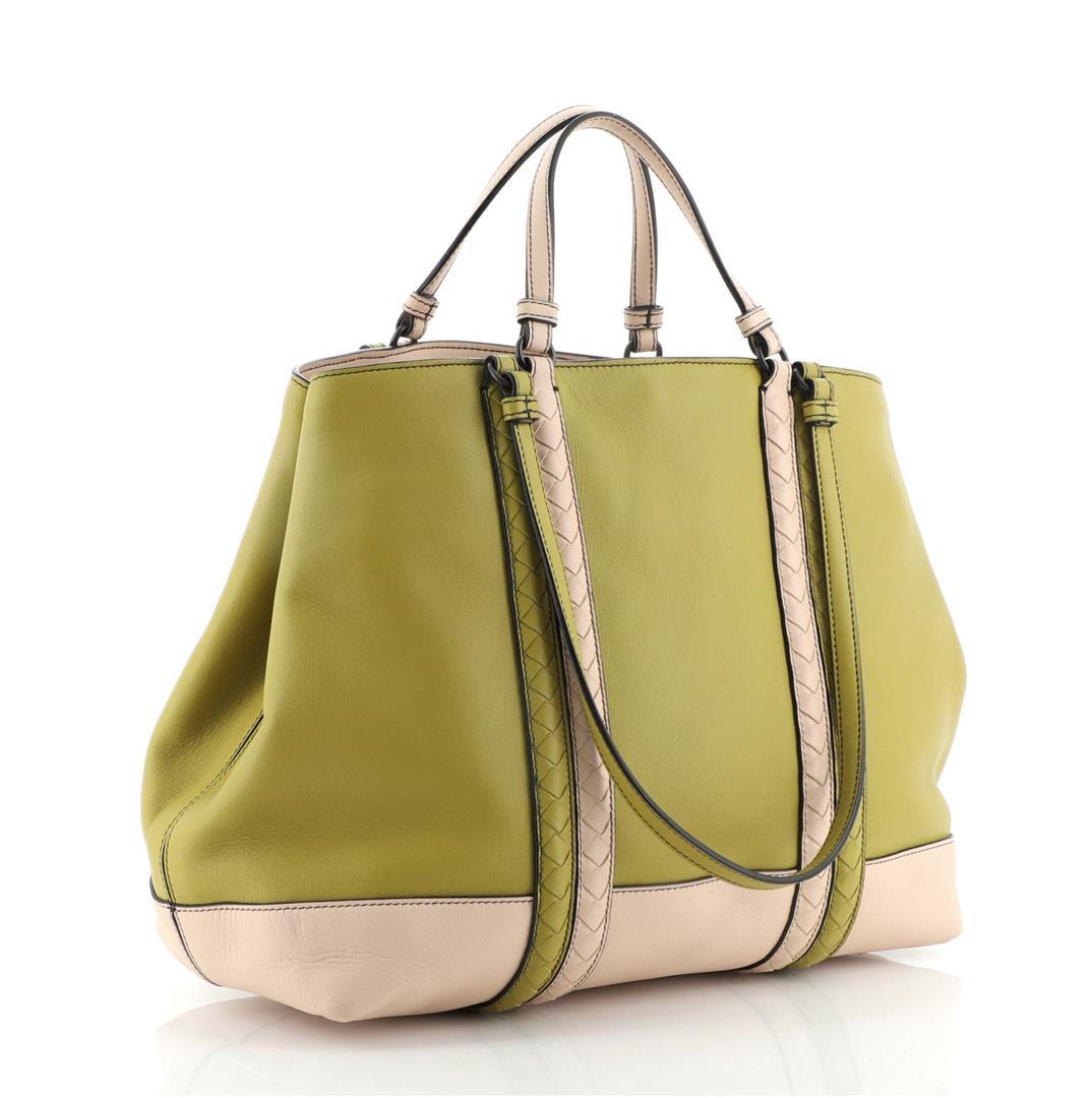 Bottega Veneta Corso Tote Leather with Intrecciato Detail Green, Multicolor, Pin