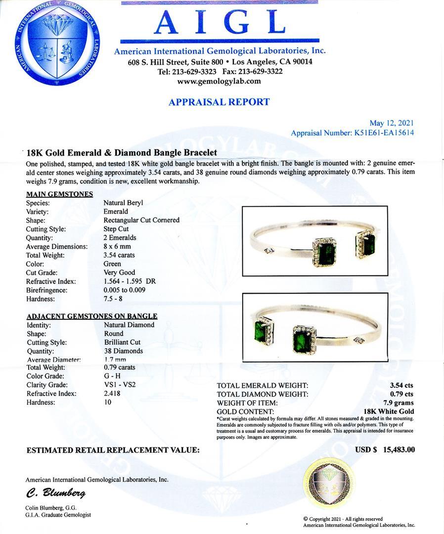 3.54 ctw Emerald and 0.79 ctw Diamond 18K White Gold Bracelet